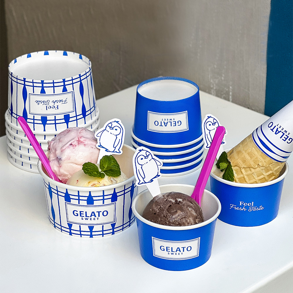 Custom Food Grade Ice Cream Single Wall Paper Cup Frozen Yogurt Gelato Bowls 5oz-20oz Disposable Paper Ice Cream Cup