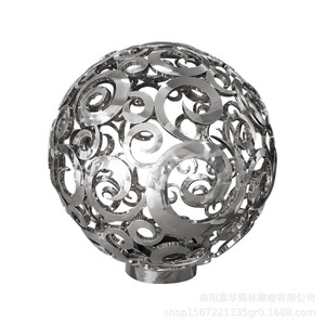 Sculpture de boule creuse en acier inoxydable, motif géométrique abstrait, ornement décoratif en métal pour montage au sol en extérieur - Product Image 1