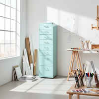 Commode autoportante moderne en acier turquoise à 8 tiroirs verrouillables pour le rangement de maquillage à la maison, au bureau et dans la chambre