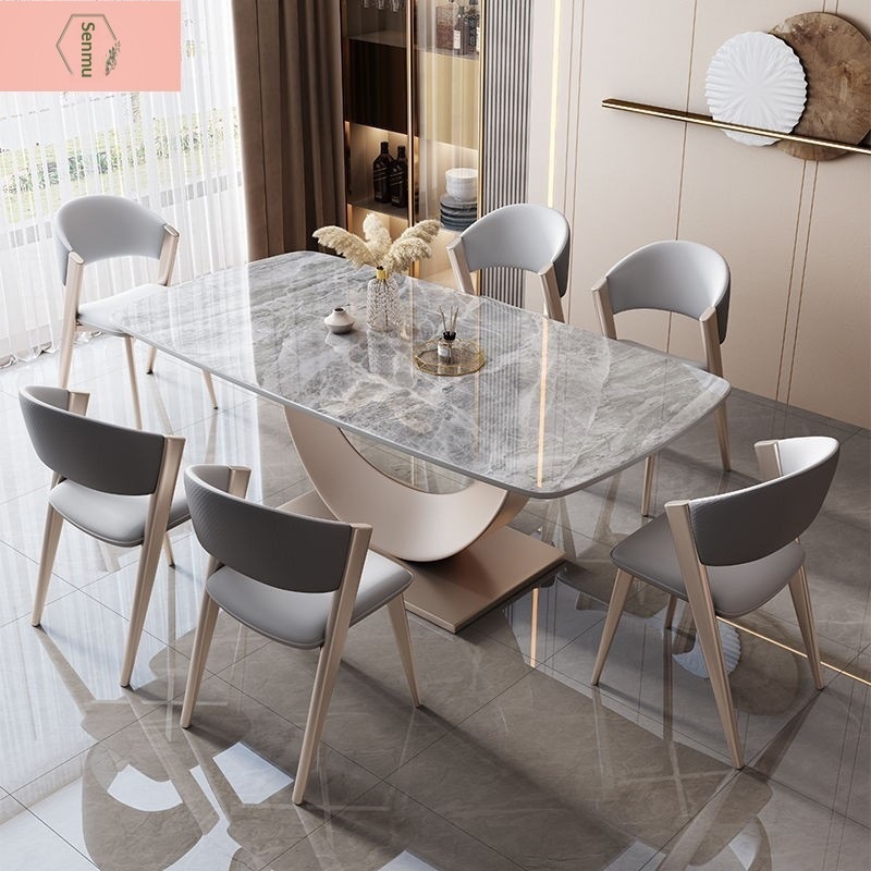 Light Luxury Rectangular Rock Slab Dining