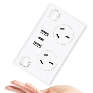 Leishen Wholesale SAA Listed AUST Standard USB 2 AC Wall Socket 250V/10A Australian 2 USB-A+Type-C GPO Power Point