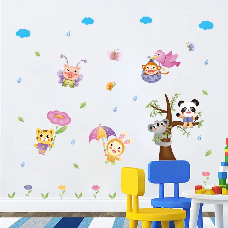 Phim Hoạt Hình trẻ em phòng bé dán tường động vật phòng ngủ trang trí phòng nền dán hình nền có thể được gỡ bỏ