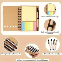 Ensemble cadeau de papeterie de haute qualité, mini carnet à spirales en kraft, stylo de style bambou avec notes adhésives pour la récompense des employés