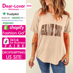 Dear-Lover Vente en gros Femmes <span class=keywords><strong>Kaki</strong></span> Game Day Rugby T-<span class=keywords><strong>shirt</strong></span> graphique à lettres à carreaux - Product Image 1