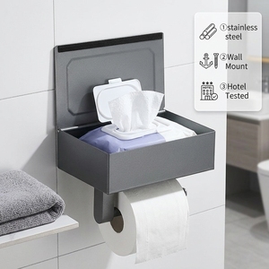 Porte-papier toilette mural moderne, design minimaliste rectangulaire en aluminium, noir, gris, blanc, pour salle de bain - Product Image 2