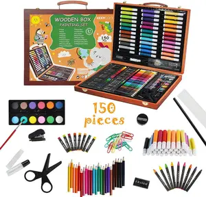Hot Selling 150pcs Wooden Box Stationery School Set Supplies Drawing Art Set Stationery Gift Box Set