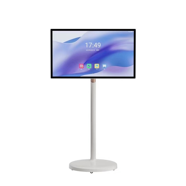 32-Inch Portable Smart Android TV with LED Backlight HDTV for Yoga Fitness Games Video Player White Cabinet with Stand