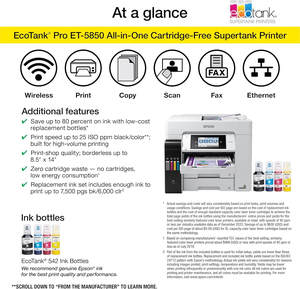 Ep son EcoTank Pro ET-5850 Wireless Color All-in-One Supertank <b>Printer</b> with Scanner, Copier, Fax and Ethernet, White - Product Image 3