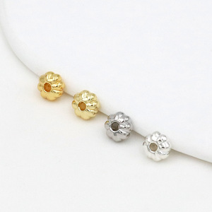 ลูกปัดลายฟักทองเคลือบทอง 18K สีไม่ซีดจาง, ลูกปัดทองขนาดเล็กทำมือ DIY, ลูกปัดลายทางแบน - Product Image 3