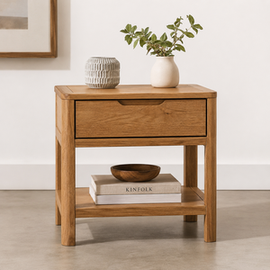 Mesita de Noche de Madera de Roble Escandinavo con un Cajón y Estante Abierto, Gabinete Minimalista para Dormitorio Moderno - Product Image 3