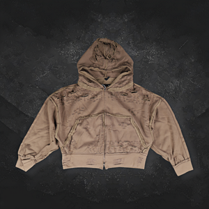 เสื้อฮู้ดดี้ทรงบ็อกซี่แบบครอปสำหรับผู้ชาย คุณภาพสูง เนื้อผ้าหนา ซิปหน้า ล้างสีแบบแอซิดวอช สไตล์ดิสเทรส  รับสั่งทำ - Product Image 2