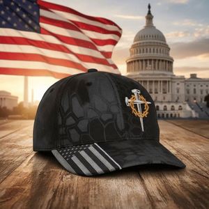 Casquette unisexe réglable à 6 panneaux, motif drapeau américain imprimé numérique 3D, broderie vintage, style streetwear décontracté, 100 % polyester - Product Image 4