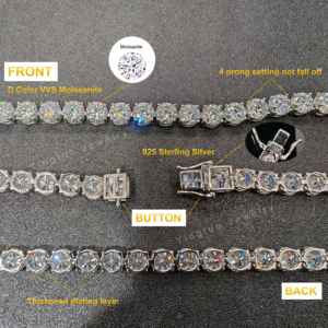Bracciale Tennis Hip Hop DVVS 1 in Moissanite da 3mm-6.5mm, Placcato <span class=keywords><strong>Oro</strong></span> Bianco 18k, Catena Tennis in Argento Sterling 925 - Product Image 4