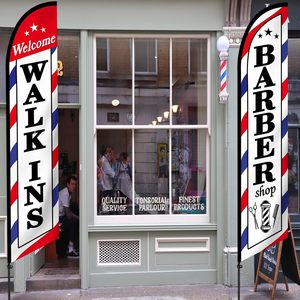 Barbershop Themed Swooper Open Feather Barber Sign Welcome Banner Barber Flag for Salon Business Outdoor Advertising Outside