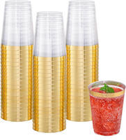Verre à vin jetable en plastique transparent rigide de haute qualité avec bord doré pour fête, mariage, anniversaire, cocktail, boisson
