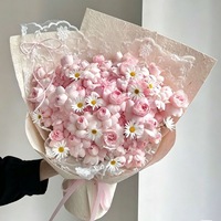 Buket Mawar Abadi Beraksen Renda Elegan, Bunga Sabun Buatan, Lampu LED Realistis, Hadiah Bunga Romantis