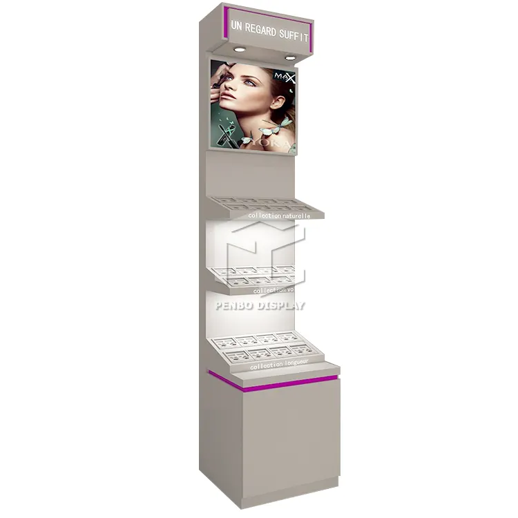 Modische Kosmetik Shop Make-Up ausstellung Rack mit licht Wimpern schaufenster schrank Regal Kosmetische Display-ständer