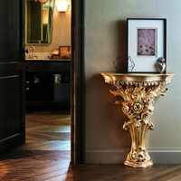 Console de luxe française avec miroir, ensemble de meubles d'entrée, sculpté avec précision en bois de bouleau antique, fabriqué en usine au Guangdong