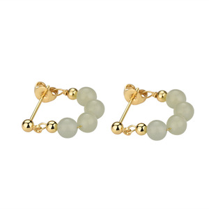 Hetian Jade Stud <b>Earrings</b> U Shape <b>Small</b> Exquisite Retro Design Blush White <b>Dangle</b> <b>Earrings</b> Gift For Women - Product Image 5
