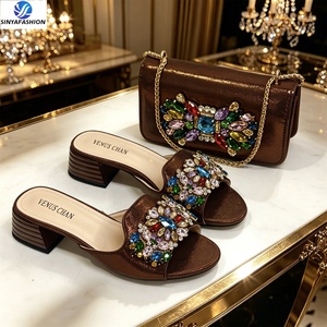 Set di borse per scarpe italiane Sinya New Style da donna Set di bellissime scarpe in Pu Set di borse abbinate <span class=keywords><strong>con</strong></span> pietre - Product Image 5