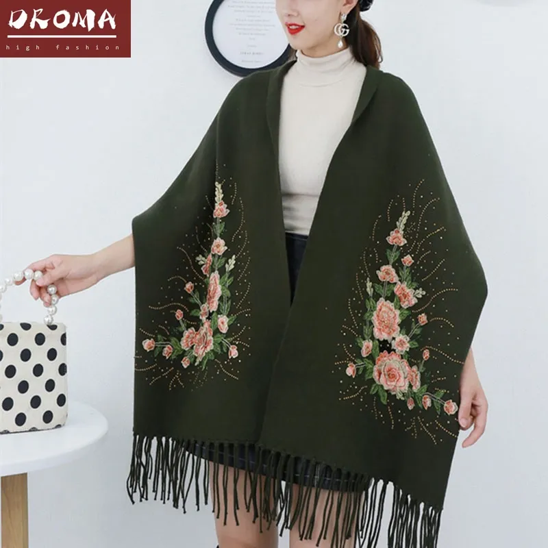 Droma Thiết Kế Mới Mùa Đông Khăn Quàng Cổ Truyền Thống Trung Quốc Cashmere Cảm Thấy Nhung Stole Viscose Stole Với Tua