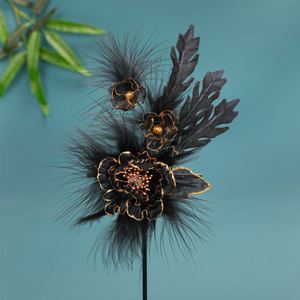 25 nouveaux accessoires pour cheveux en forme de pivoine noire foncée, design original, faits à la main, estampillés or, pinces à cheveux en plumes, coiffure Hanfu - Product Image 2