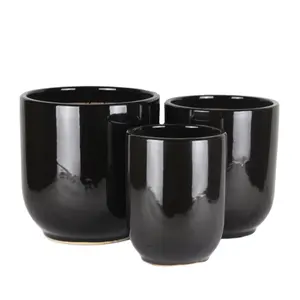 Vaso da fiori alto in ceramica nera vaso da giardino vaso pianta piantatrice 336C-B