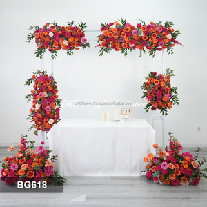 Arco Floral de Rosas Artificiales Naranjas Glamorosas de Alta Calidad DKB, Fondo para Eventos de Boda, Decoración para Bodas en Interiores y Exteriores - Product Image 3