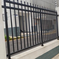 Valla de jardín inoxidable, valla de piquete moderna, cubierta de polvo negro, 6x8, seguridad, hierro forjado, parte superior plana, valla de acero, modelado 3D