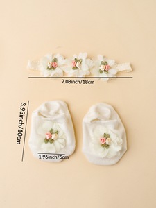 Set 2 Pcs Kaus Kaki dan Bando Anti Selip Motif Bunga untuk Anak Perempuan, Bahan Spandex/Katun Lembut Ramah Kulit, Aksesoris Rambut Bayi untuk Usia 0-3 Tahun - Product Image 6