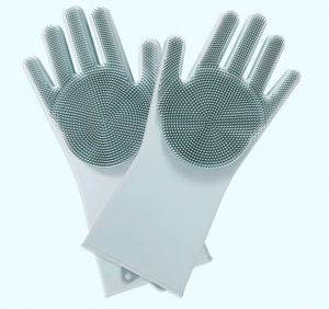 Reusable Gray Silicone Dishwashing Gloves With <b>Brush</b> Scrubber Rubber <b>Scrubbing</b> Gloves for Dishes - Product Image 4