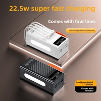 Batterie externe haute capacité 50 000 mAh polymère lithium-ion à charge ultra-rapide avec affichage numérique, câble intégré et ports multiples