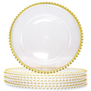 Plaque de chargeurs de vaisselle transparente de luxe de 8 pouces 13 pouces à <span class=keywords><strong>bord</strong></span> doré pour la location de mariage - Product Image 1