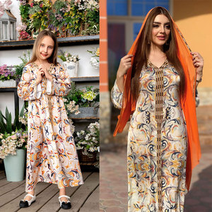 Vestaglia stampata per ragazze Likable Abaya nuovi disegni madre e figlia musulmana abbigliamento genitore-figlio Abaya arabo Beauty Kids Abaya - Product Image 5