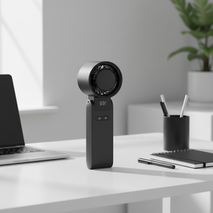 Ventilateurs USB mini portables pour téléphone, avec batterie intégrée, en boîte couleur personnalisée, ventilateur de poche noir - Product Image 1