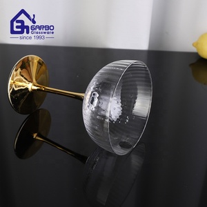 <strong>Wholesale</strong> Hand Craft Transparent Glass Goblet Ribbed <strong>Champagne</strong> Glass Cup <strong>Flute</strong> Beverage Stemware Wine Glassware With Gold Stem - Product Image 2