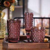 Verres à pied modernes en verre gaufré rose/violet pour fêtes de mariage, bars et Noël, écologiques, 10 oz, pour eau et vin
