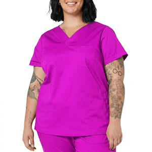 Women's Burgundy V-Neck <b>Scrub</b> <b>Top</b> Cotton Polyester Woven Hospital Uniform <b>Scrub</b> <b>Tops</b> - Product Image 2