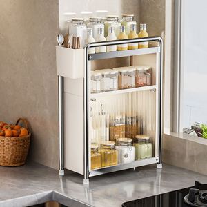Kitchen Household Non Folding Three Layer Floor Type Modern Simplicity Metal Seasoning Cabinet Storage Rack - Product Image 1
