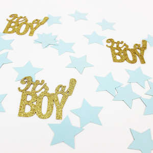 100 Piezas de Confeti de Doble Cara para Baby Shower y Revelación de Género, Letras con Forma de Espray de Confeti con la Frase '<span class=keywords><strong>Es</strong></span> Niña/<span class=keywords><strong>Es</strong></span> Niño' y Decoraciones de Estrellas Brillantes - Product Image 5