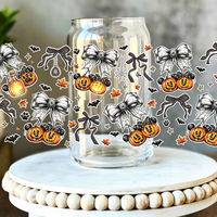 Autocollants décoratifs pour gobelets de 16 oz, thème Halloween, motif citrouille, impression UV DTF