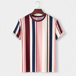 Best Selling <b>Men</b> Striped <b>Short</b> <b>Sleeve</b> T-<b>Shirt</b> O-Neck Casual Regular Fit Maroon Navy Blue Pink <b>White</b> Printed T <b>Shirt</b> for <b>Men</b> - Product Image 1