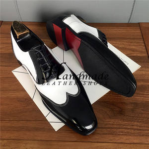 Chaussures habillées pour costumes, chaussures de soirée, chaussures pour hommes, chaussures en cuir véritable noir et blanc rétro, chaussures habillées en cuir brillant - Product Image 4