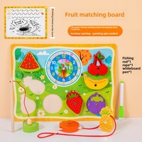 Zhiqu jouets ensemble éducatif pour les nourrissons âgés de 5 à 7 ans multifonctionnel en bois pêche perlée horloge planche à dessin en bois