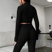 Atasan Yoga Rajut Tanpa Jahitan 2 Potong Kasual Wanita, Celana Panjang Lebar, Bahan Bernapas, Elastis, Slim Fit untuk Olahraga Fitness