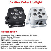 Projecteurs LED sur batterie rechargeables Par Can 6x18W RGBWA UV avec télécommande, application et contrôle DMX512 pour éclairage de scène
