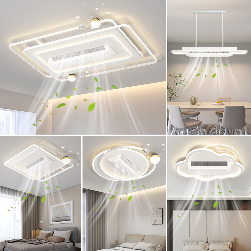 Modern LED Home Ceiling Light Acrylic Bladeless Ceiling Fan Square Flush Mount Smart Remote Dimmable Fan Lamp for Building