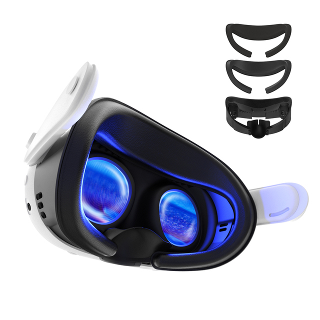 AMVR 4 in 1 Facial Interface Leather Face Pad Breathable Ice Silk Cotton Replacement for Meta Quest 3