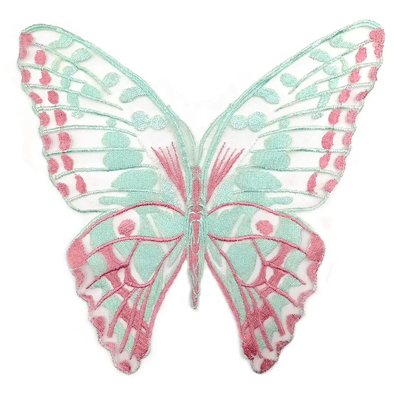 다채로운 폴리 에스터 수용성 메쉬 레이스 자수 고교 아플리케 2 톤 나비 날개 백업 칼라 여성 드레스