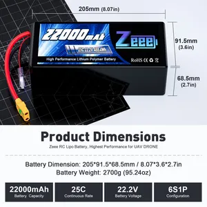 Zeee-Batterie Lipo FPV 22.2V 6S 5200/6000/8000/10000/12000/16000/22000/30000mAh 6S pour drone FPV